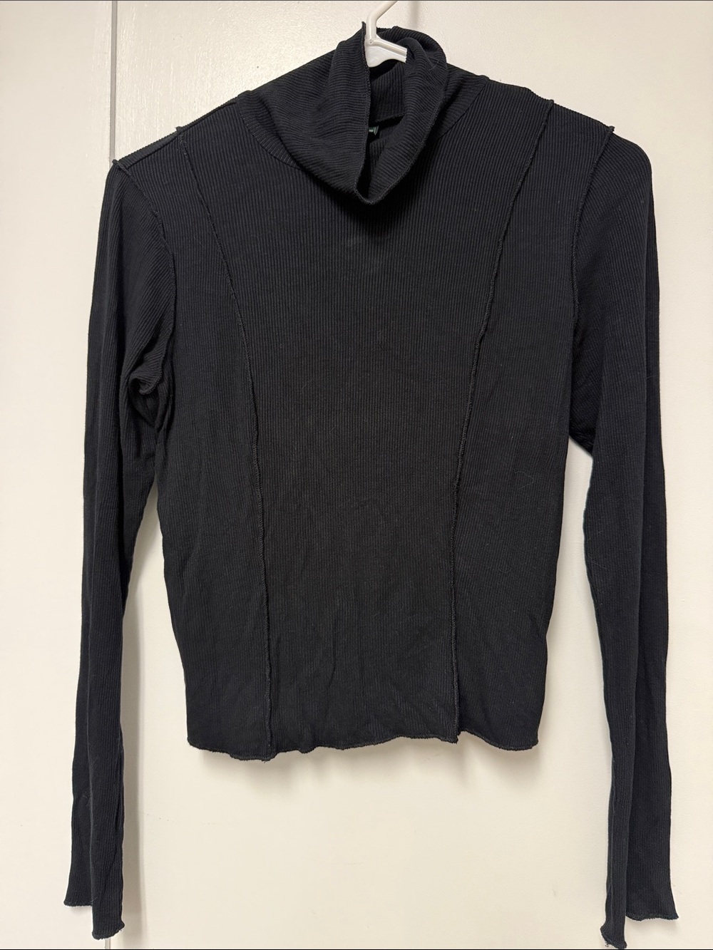 wild fable Black Ribbed Mock Neck Long-Sleeve Top